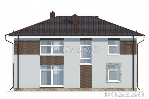 Проект двухэтажного дома c балконом и панорамными окнами гостиной / Фасад 2