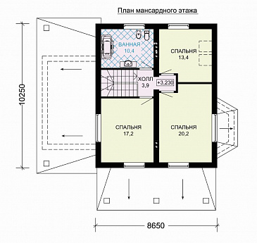 Проект дома из пеноблоков с мансардой, гаражом с подъемными воротами / План мансардного этажа