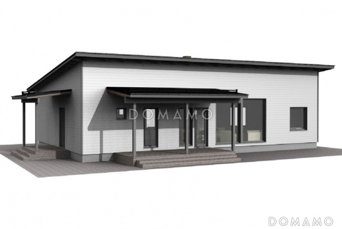 Проект каркасного дома с односкатной крышей, навесом для машины