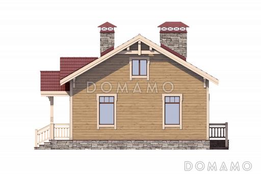 Проект дома с двумя спальнями, гостиной с кухней-столовой, техническим помещением, небольшим холлом и санузлом / Фасад 4