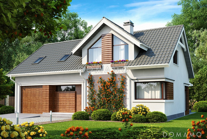 Проект мансардного дома из кирпича с четырьмя спальнями, вторым светом и гаражом