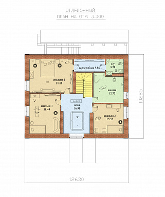 Проект дома с мансардным и цокольным этажами / План мансардного этажа