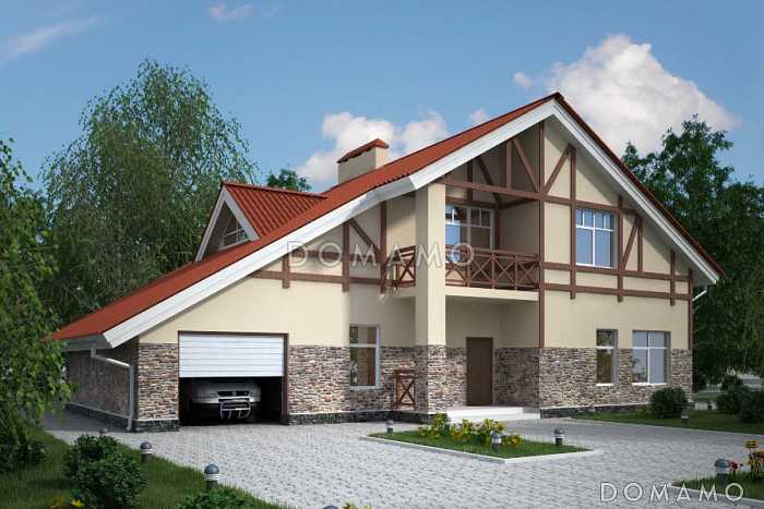 Проект дома из пеноблоков с двухскатной крышей