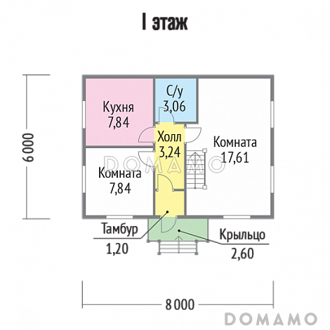 Проект миниатюрного каркасного дома / План 1 этажа