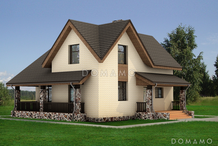 Проект дома рациональной планировкой с двумя террасами, вторым светом, изолированной кухней, тремя спальнями