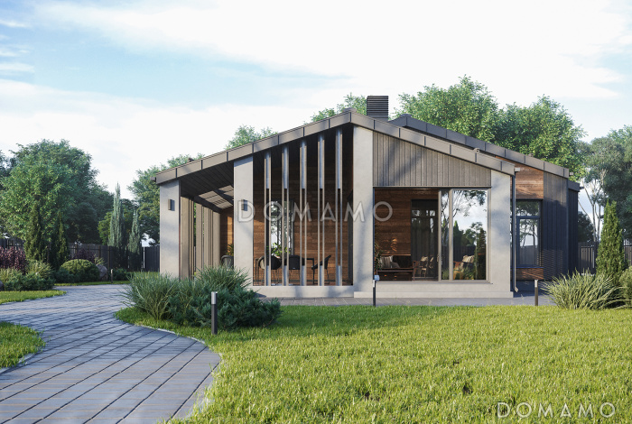 Проект дома с мастер-спальней, просторной дневной зоной, кабинетом и тремя детскими