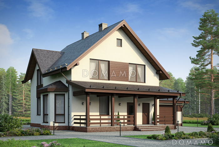 Проект дома из пенобетона с гаражом для одного автомобиля