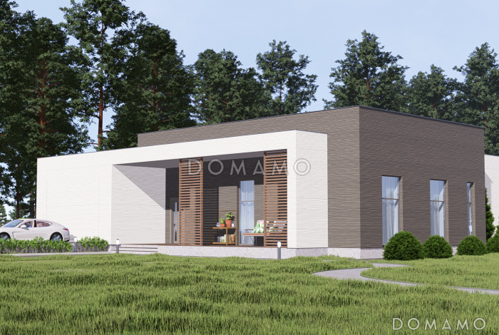 Проект просторного одноэтажного дома в стиле хай-тек с гаражом