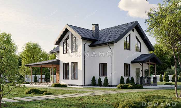 Проект дома с мастер-спальней, гостевой комнатой на первом этаже, балконом и террасой