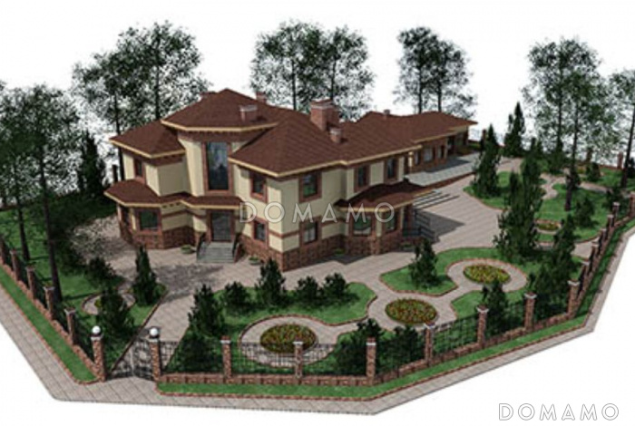 Проект дома из кирпича с зимним садом и бильярдной