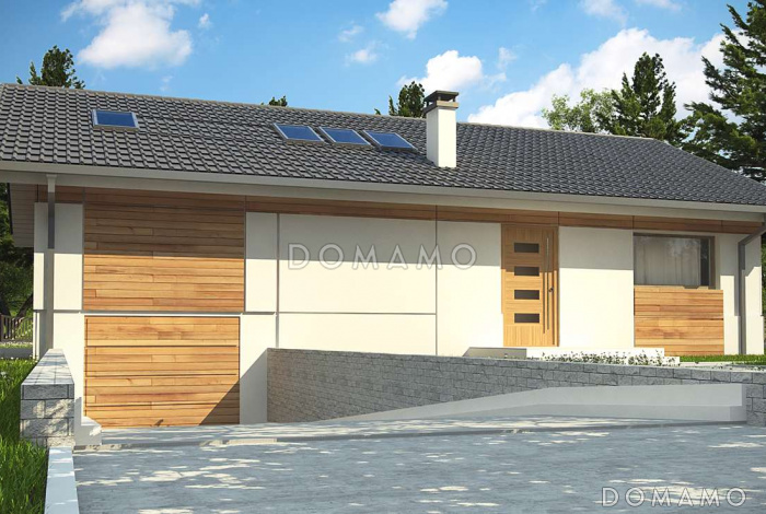 Проект аккуратного одноэтажного дома из газобетона с подземным гаражом и тренажёрным залом в подвальном помещении