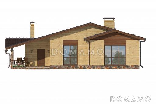 Проект бани по технологии ЛСТК с террасой, бассейном, сауной, парилкой и просторной комнатой отдыха / Фасад 4