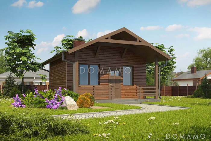 Проект компактной бани из кирпича с комнатой отдыха и крытой террасой