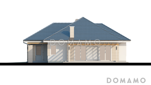 Проект одноэтажного дома из кирпича со свободной планировкой на мансардном этаже и гаражом для одного автомобиля / Фасад 2