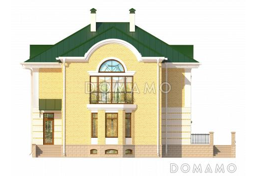 Проект дома с эркером, цокольным этажом с окнами, бассейном и сауной, вторым светом, спальней с балконом / Фасад 3