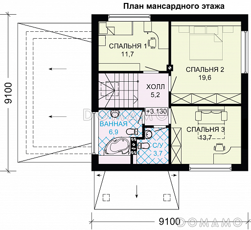 Проект дома из газобетона с мансардным окном / План мансардного этажа