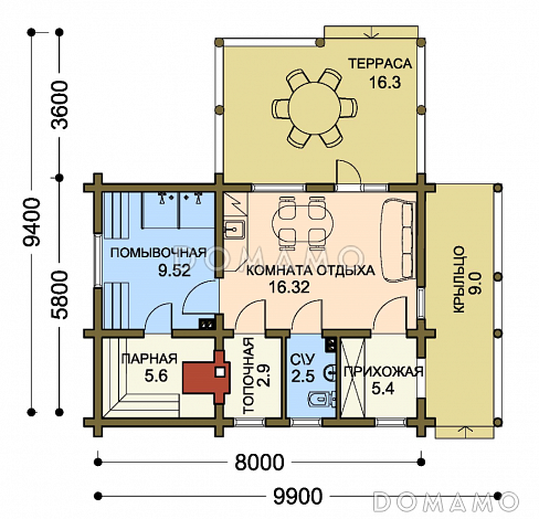 Проект бани c с террасой / План 1 этажа