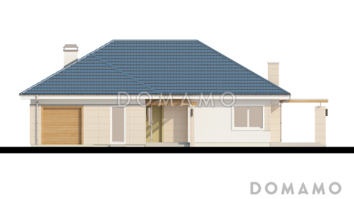Проект одноэтажного дома из кирпича со свободной планировкой на мансардном этаже и гаражом для одного автомобиля / Фасад 1