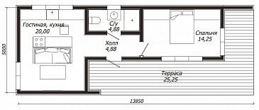 Проект небольшого каркасного дома с панорамным остеклением / План 1 этажа