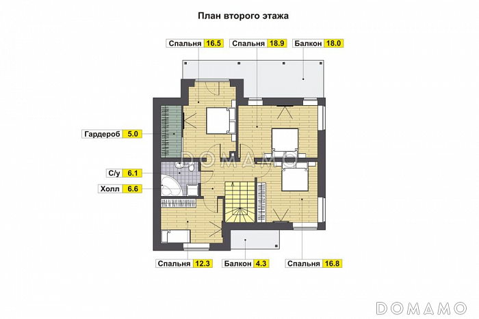 Проект дома с двумя балконами на мансардном этаже / План мансардного этажа