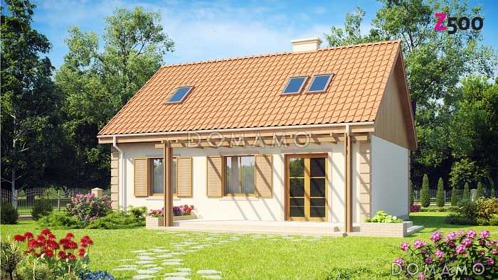 Проект одноэтажного мансардного дома из кирпича с камином в центральной части дома