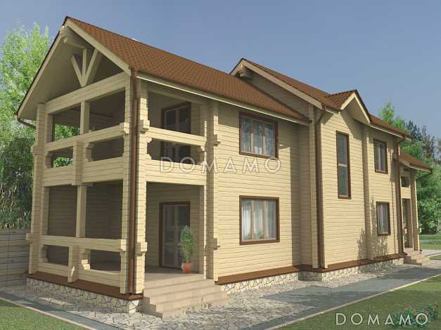 Проект двухэтажного дома из клееного бруса с подвальным этажом и холодным чердаком