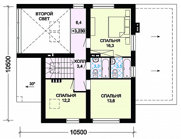 Проект дома из пеноблоков с террасой и гаражом / План мансардного этажа