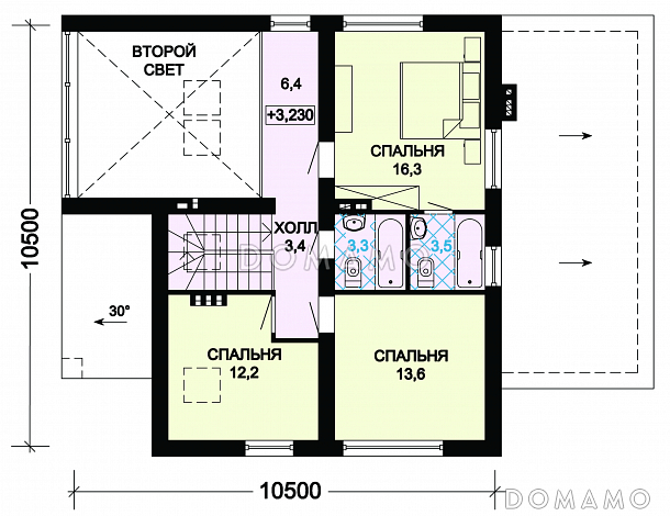 Проект дома из пеноблоков с террасой и гаражом / План мансардного этажа