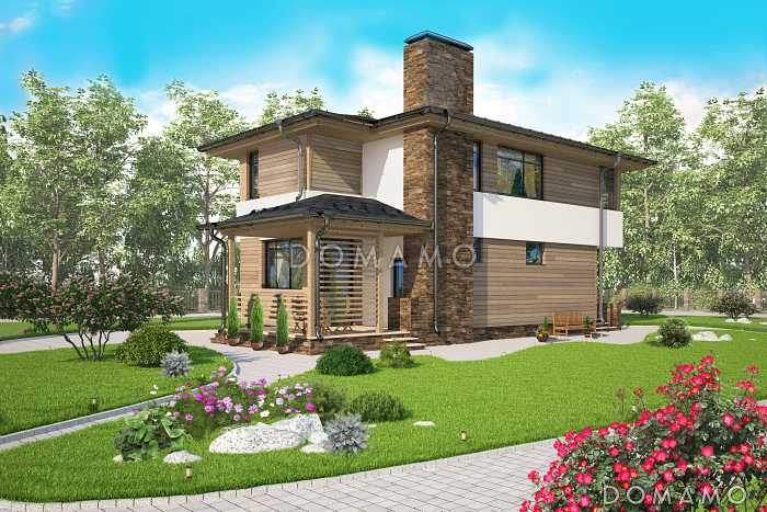 Проект дома с рациональной планировкой, крытой террасой, большой гостиной, котельной,