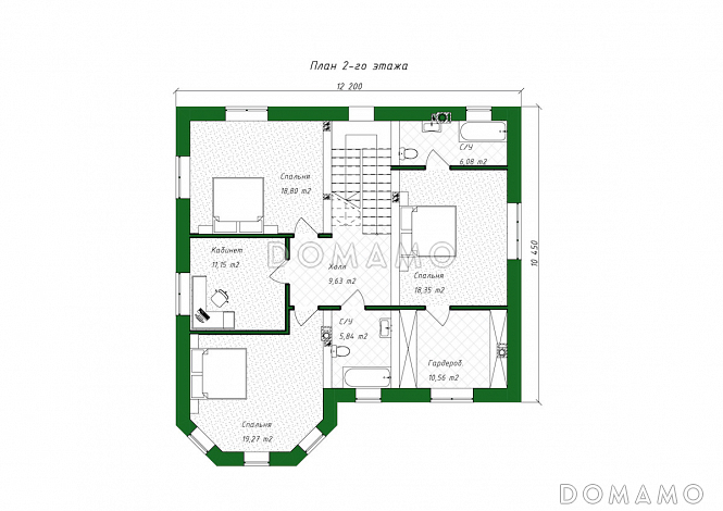Проект дома из газобетона с эркером и навесом для автомобиля / План 2 этажа