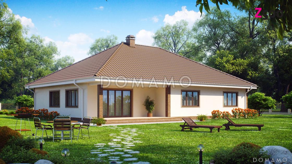 Проект просторного одноэтажного дома из кирпича с тремя спальнями и гаражом на два автомобиля / 1