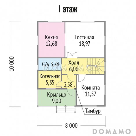 Проект стильного дома из клееного бруса с балконом / План 1 этажа