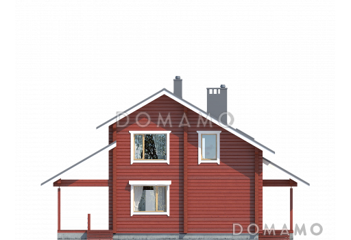 Проект современного дома из бруса в насыщенно-вишневом цвете с крытой террасой / Фасад 3