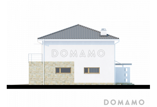 Проект просторного современного двухэтажного дома из газобетона, с пятью комнатами, гаражом и балконом / Фасад 3