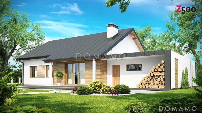 Проект одноэтажного дома из кирпича с гаражом на два автомобиля и отделённой спальной зоной