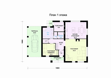 Проект дома из пеноблоков с небольшой сауной / План 1 этажа