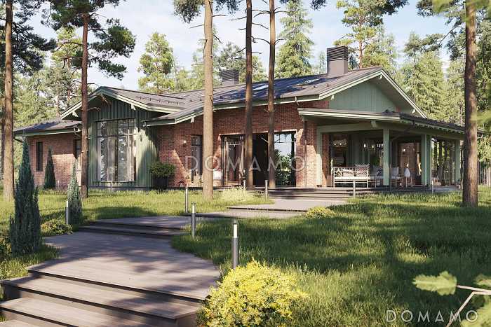 Проект каркасного дома в скандинавском стиле с навесом для двух машин и большой террасой