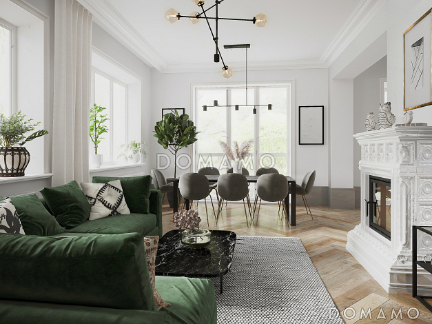 Проект загородного дома с гаражом на 2 машины, прихожей с гардеробом, кабинетом