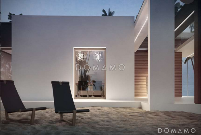 Проект компактного одноэтажного дома из кирпича с косой крышей и с двумя спальнями