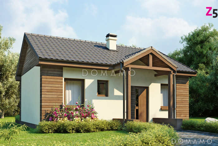 Проект компактного одноэтажного дома из кирпича с большой открытой террасой