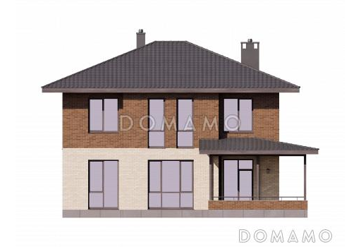 Проект кирпичного дома с кабинетом, 4 спальнями и крытой террасой / Фасад 3