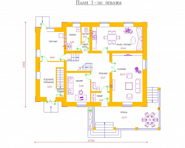 Проект одноэтажного дома с мансардным этажом и подвалом / План 1 этажа
