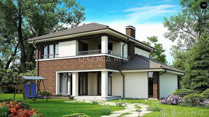 Проект загородного дома с подвалом, гаражом, террасой, балконом