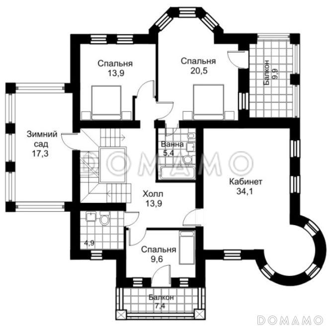 Проект дома из кирпича с зимним садом на втором этаже / План 2 этажа