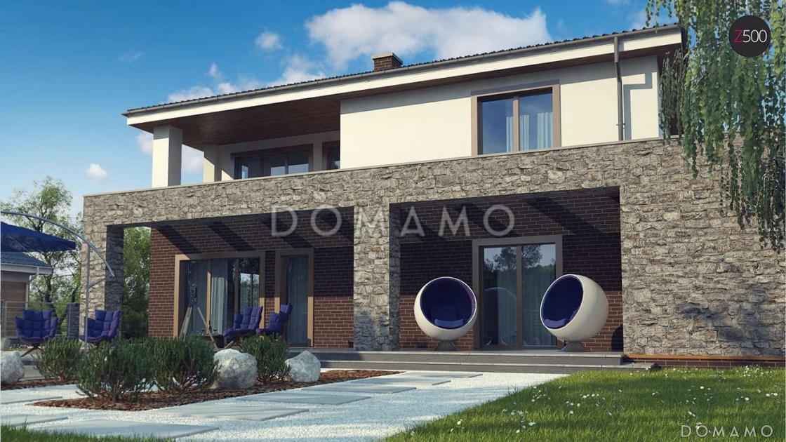 Проект просторного современного двухэтажного дома из кирпича с тремя спальнями, кабинетом, гаражом и сауной / 2