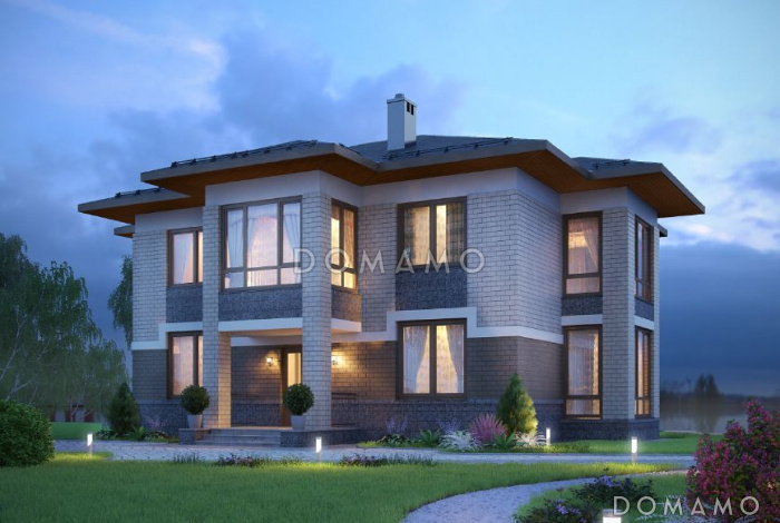 Проект двухэтажного особняка с тремя спальными комнатами и комнатой для гостей