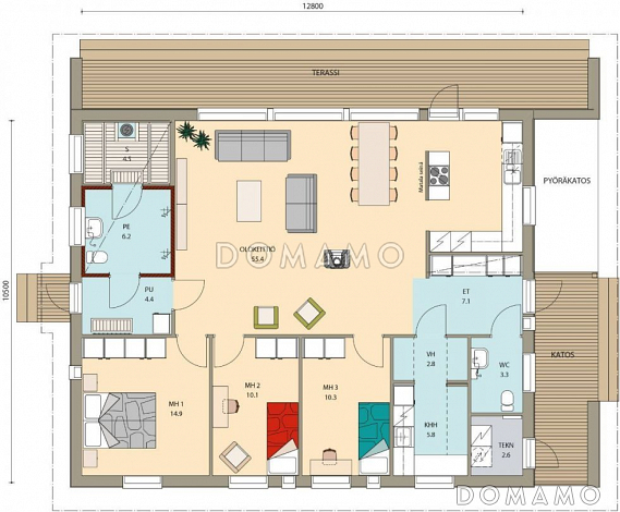 Проект современного одноэтажного каркасного дома до 150 кв.м / План 1 этажа