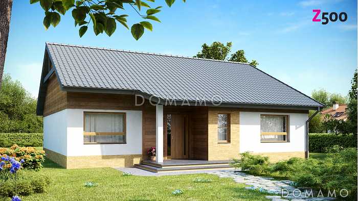 Проект простого компактного одноэтажного дома из кирпича с тремя спальнями