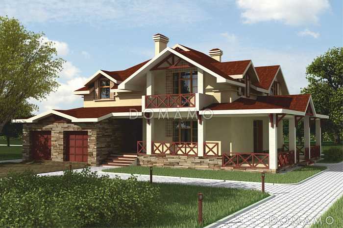 Проект коттеджа с гаражом на две машины