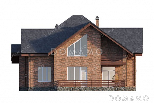 Проект одноэтажного дома с мансардой и просторной террасой / Фасад 1